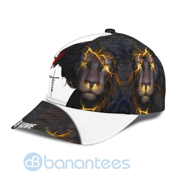 Custom Name Lion And Jesus White All Over Printed 3D Cap Product Photo
