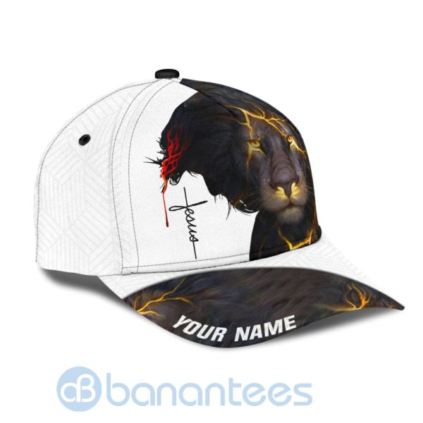 Custom Name Lion And Jesus White All Over Printed 3D Cap Product Photo