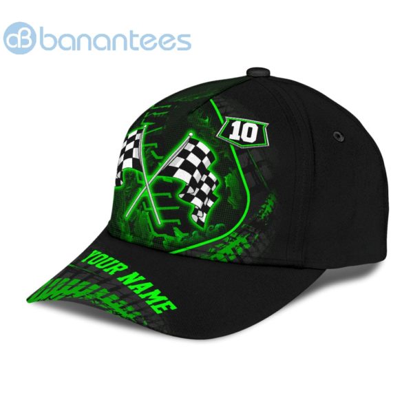 Custom Name Number Racing Flag Green All Over Printed 3D Cap Product Photo