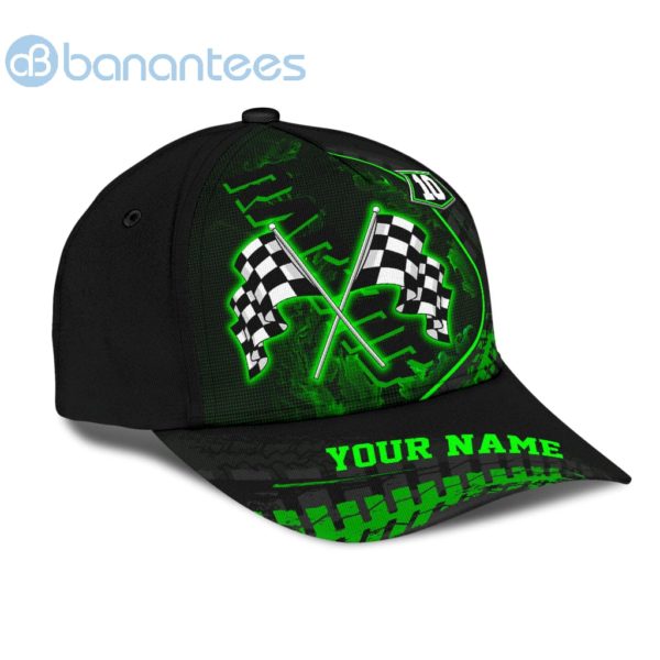Custom Name Number Racing Flag Green All Over Printed 3D Cap Product Photo