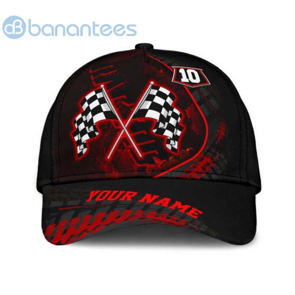 Custom Name Number Racing Flag Red All Over Printed 3D Cap Product Photo