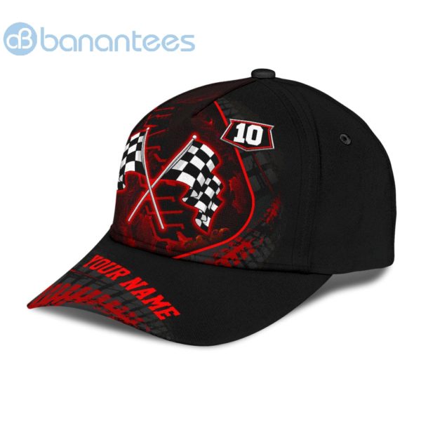 Custom Name Number Racing Flag Red All Over Printed 3D Cap Product Photo