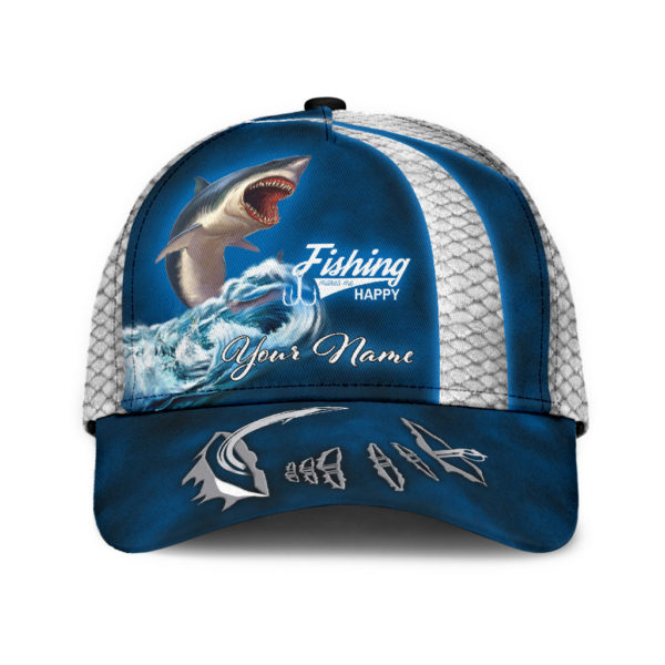 Custom Name Shark Fishing Hat Hookesign Print Cap Product Photo