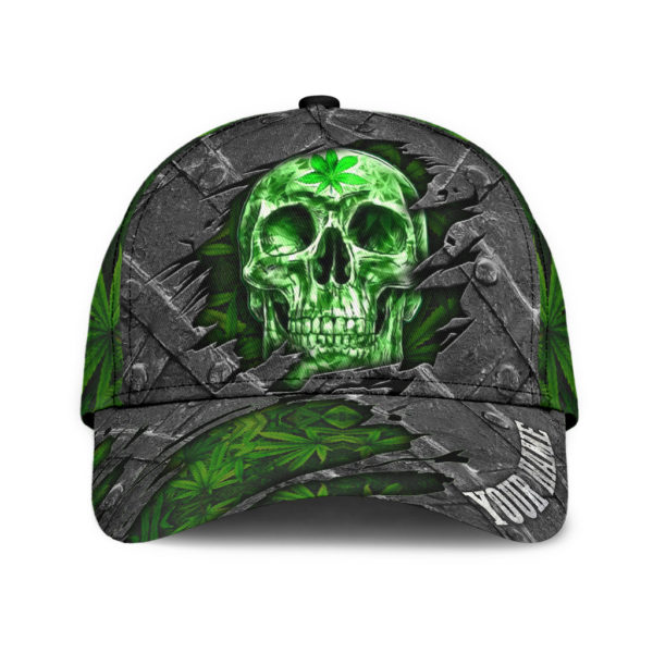 Custom Name Skull Weed All Over Printed 3D Cap Product Photo