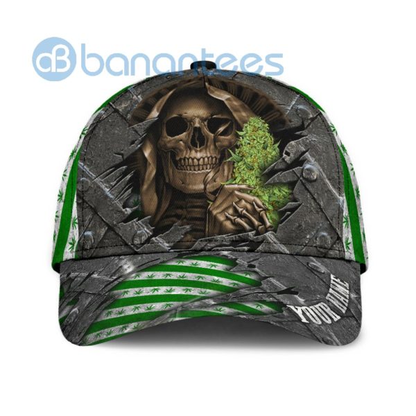 Custom Name Skull Weed All Over Printed 3D Cap Product Photo