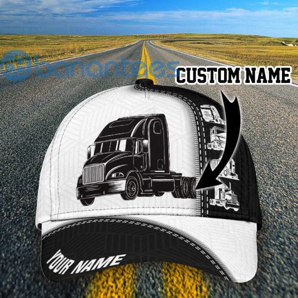 Custom Name Trucker Black White All Over Printed 3D Cap Product Photo