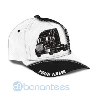 Custom Name Trucker Black White All Over Printed 3D Cap Product Photo