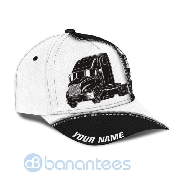 Custom Name Trucker Black White All Over Printed 3D Cap Product Photo