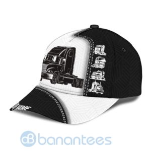 Custom Name Trucker Black White All Over Printed 3D Cap Product Photo