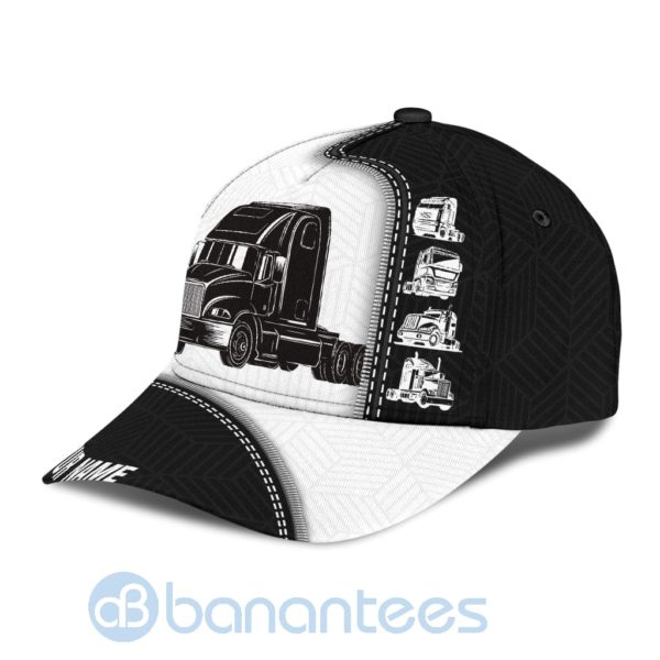 Custom Name Trucker Black White All Over Printed 3D Cap Product Photo