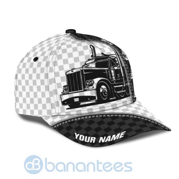 Custom Name Trucker Checkered Background All Over Printed 3D Cap Product Photo