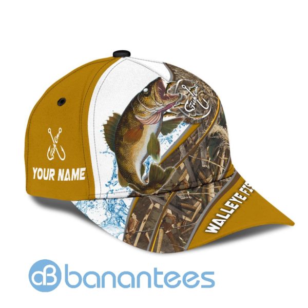 Custom Name Walleye Fishing Hat Hook Full Printed 3D Cap Product Photo