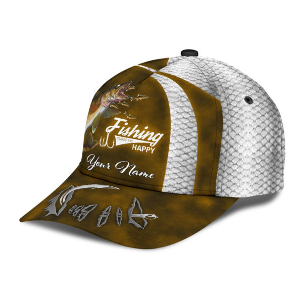 Custom Name Walleye Fishing Hat Hook Painting Print Cap Product Photo
