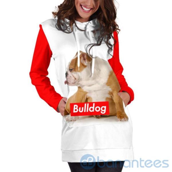Cute Bulldog Dog Lover Hoodie Dress For Women Product Photo