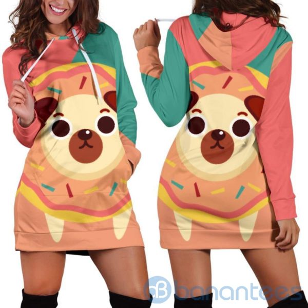 Cute Donut Pug Hoodie Dress For Women Product Photo