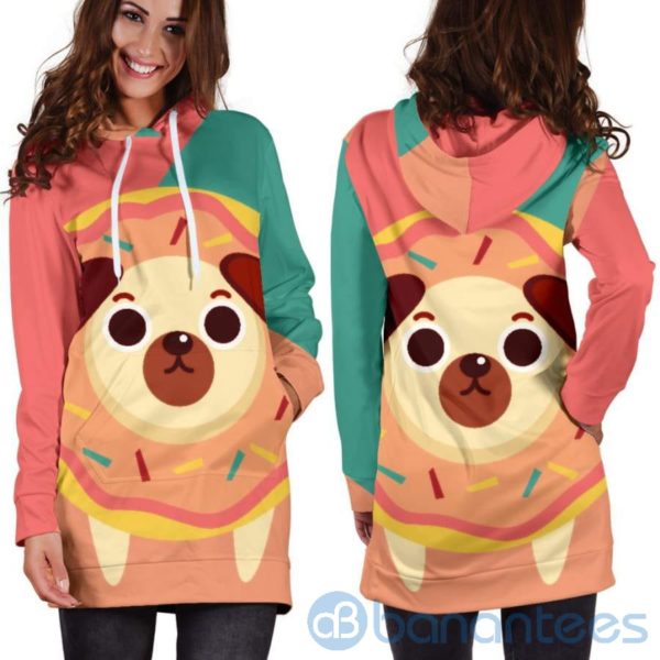 Cute Donut Pug Hoodie Dress For Women Product Photo