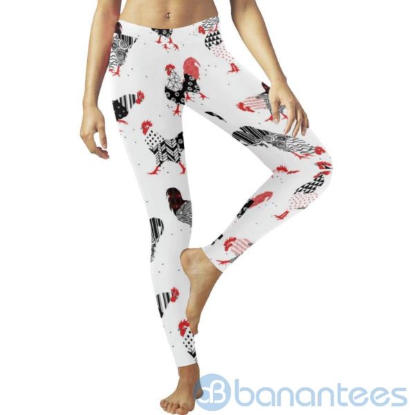 Cute Rooster White Leggings For Women Product Photo