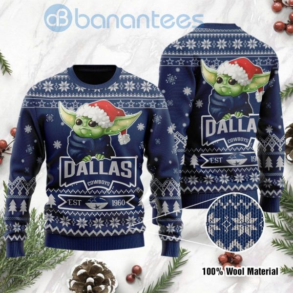 Dallas Cowboys Cute Baby Yoda Grogu Ugly Christmas 3D Sweater Product Photo