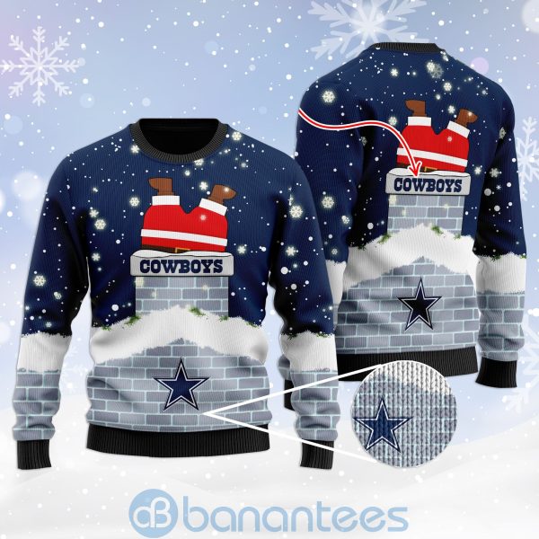 Dallas Cowboys Football Team Logo Symbol Santa Claus Custom Name Christmas 3D Sweater Product Photo