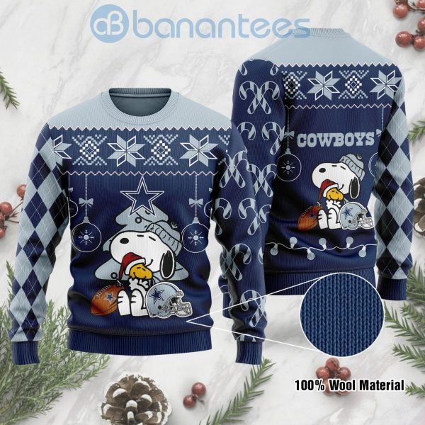 Dallas Cowboys Funny Charlie Brown Peanuts Snoopy Christmas Tree Ugly Christmas 3D Sweater Product Photo