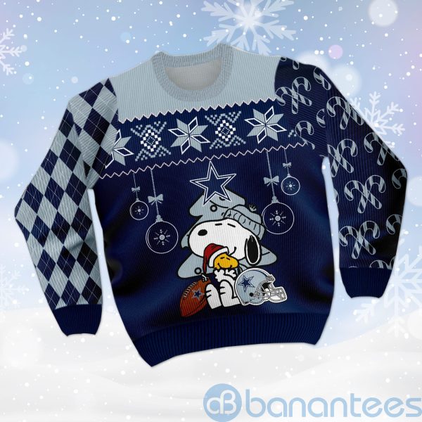 Dallas Cowboys Funny Charlie Brown Peanuts Snoopy Christmas Tree Ugly Christmas 3D Sweater Product Photo
