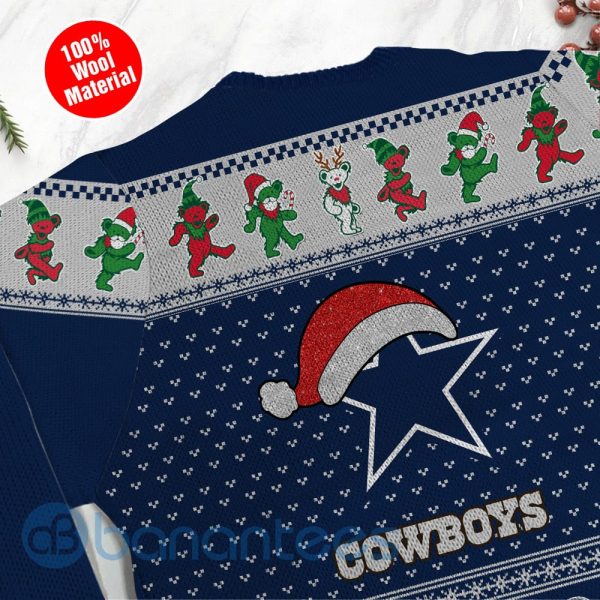 Dallas Cowboys Grateful Dead SKull And Bears Custom Name Ugly Christmas 3D Sweater Product Photo