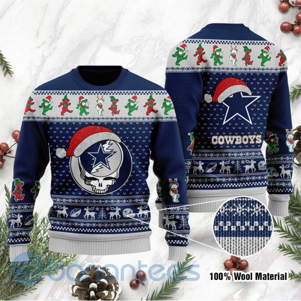 Dallas Cowboys Grateful Dead SKull And Bears Custom Name Ugly Christmas 3D Sweater Product Photo