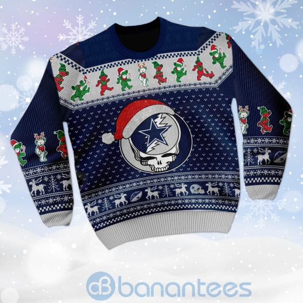 Dallas Cowboys Grateful Dead SKull And Bears Custom Name Ugly Christmas 3D Sweater Product Photo