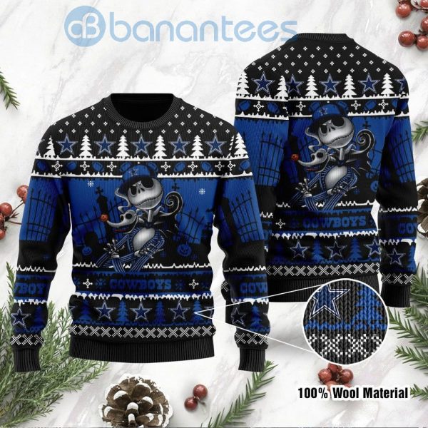 Dallas Cowboys Jack Skellington Halloween Ugly Christmas 3D Sweater Product Photo
