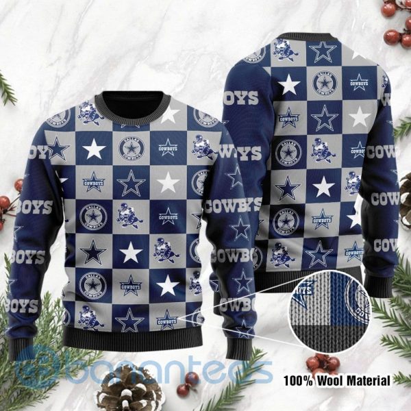 Dallas Cowboys Logo Checkered Flannel Design Ugly Christmas 3D Sweater Product Photo