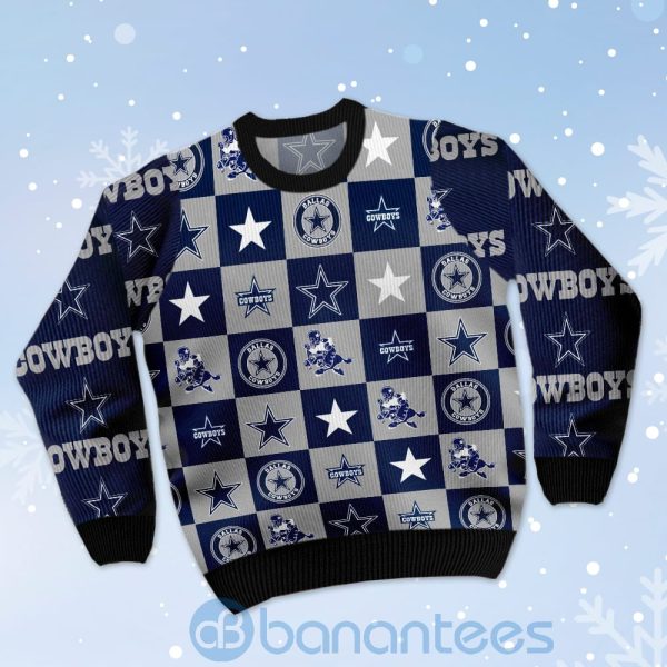Dallas Cowboys Logo Checkered Flannel Design Ugly Christmas 3D Sweater Product Photo