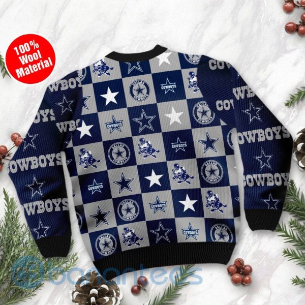 Dallas Cowboys Logo Checkered Flannel Design Ugly Christmas 3D Sweater Product Photo