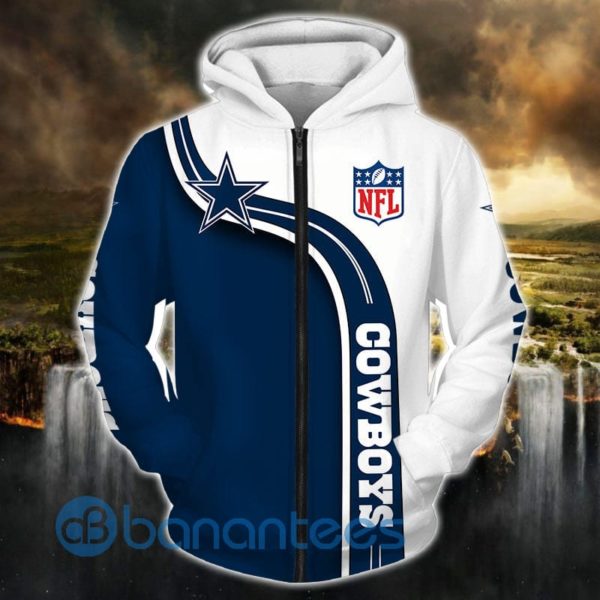 Dallas Cowboys White And Navy Simple Design Full Printed 3D Hoodie Zip Hoodie Product Photo