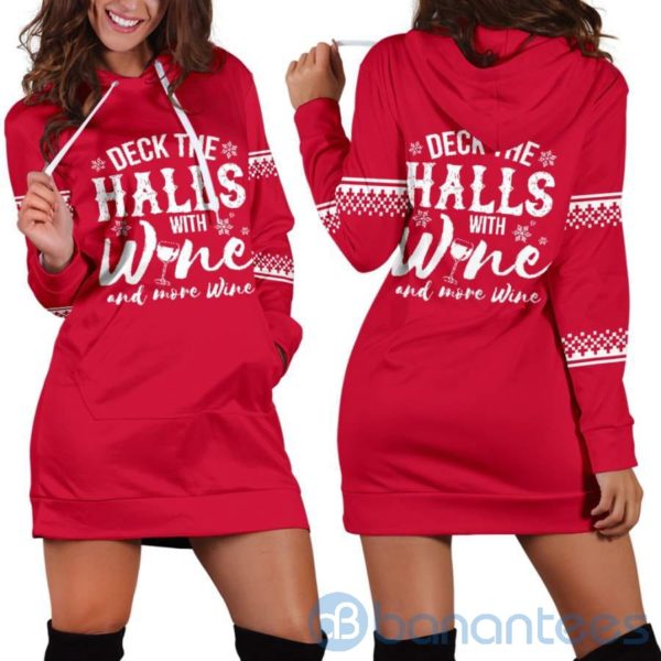 Deck The Halls With Wine Hoodie Dress For Women Product Photo