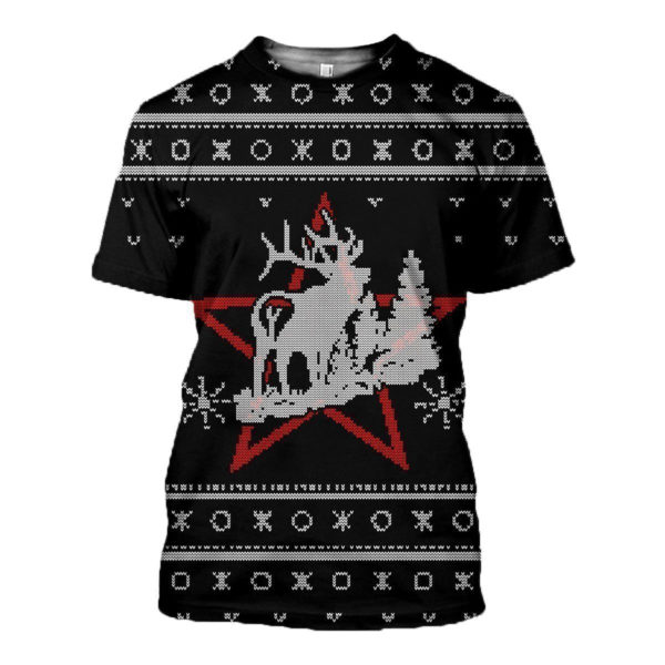 Deer Knitting Pattern Merry Christmas All Over Printed 3D Shirt - 3D T-Shirt - Black