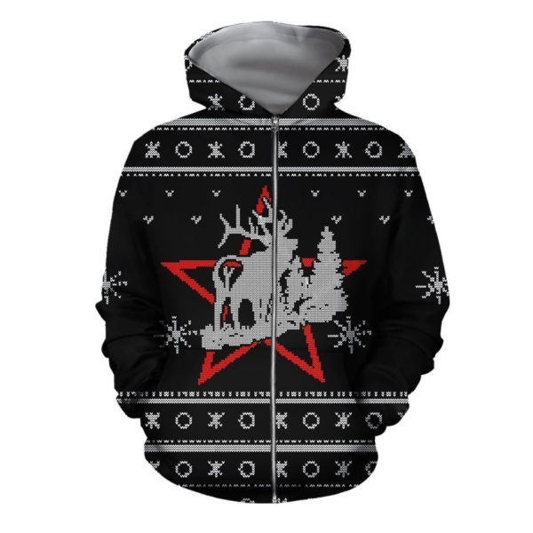 Deer Knitting Pattern Merry Christmas All Over Printed 3D Shirt - 3D Zip Hoodie - Black