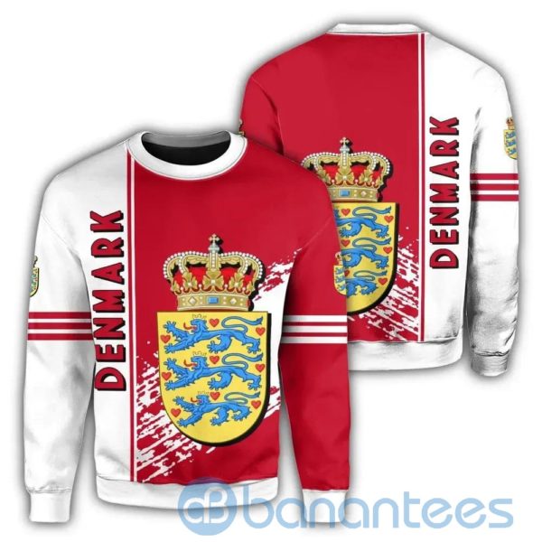 Denmark Coat Of Arms Quarter Style White And Red All Over Printed 3D Sweatshirt Product Photo