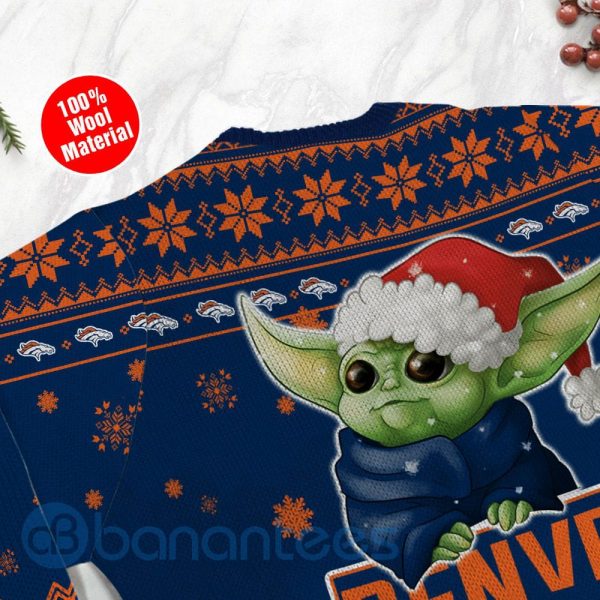 Denver Broncos Cute Baby Yoda Grogu Ugly Christmas 3D Sweater Product Photo