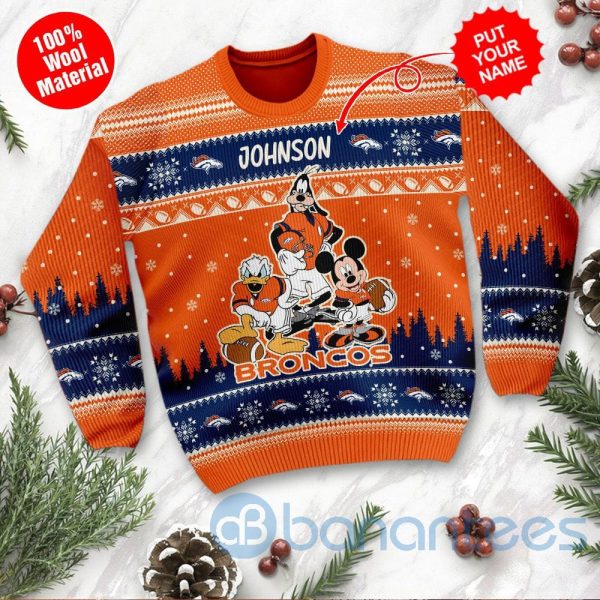 Denver Broncos Disney Donald Duck Mickey Mouse Goofy Custom Name Christmas 3D Sweater Product Photo