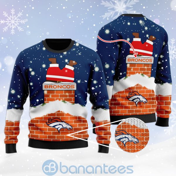 Denver Broncos Football Team Logo Symbol Santa Claus Custom Name Christmas 3D Sweater Product Photo