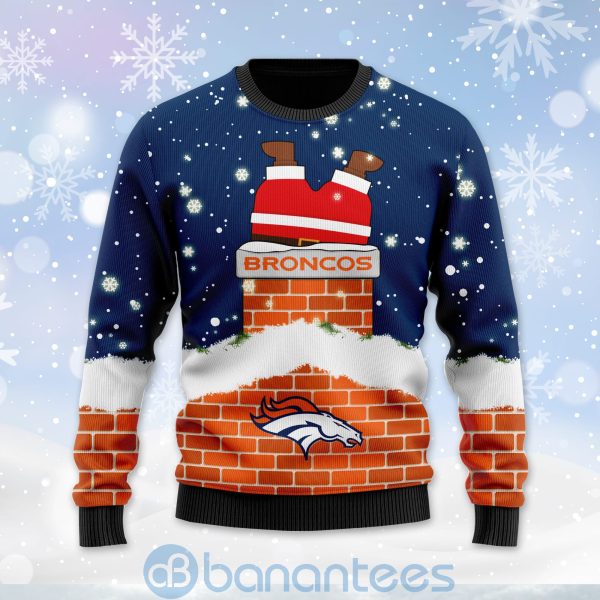 Denver Broncos Football Team Logo Symbol Santa Claus Custom Name Christmas 3D Sweater Product Photo