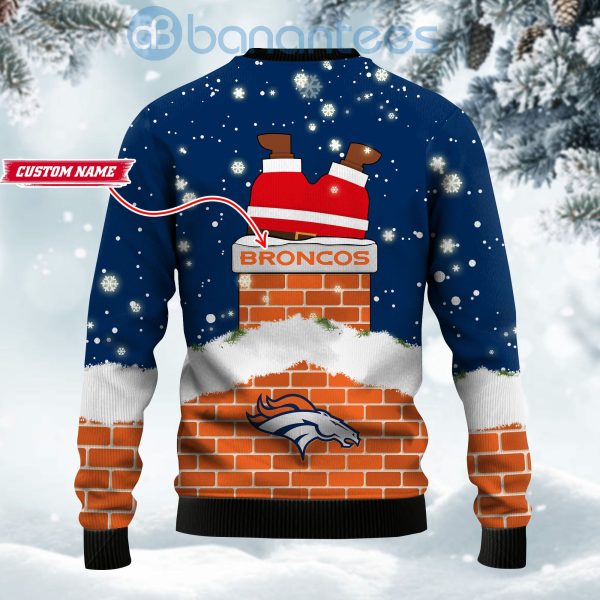 Denver Broncos Football Team Logo Symbol Santa Claus Custom Name Christmas 3D Sweater Product Photo