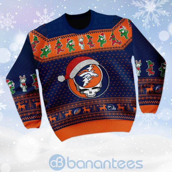 Denver Broncos Grateful Dead SKull And Bears Custom Name Ugly Christmas 3D Sweater Product Photo