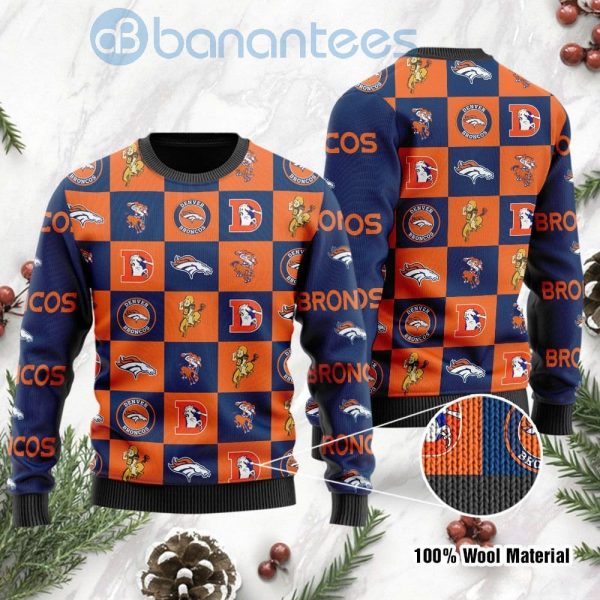 Denver Broncos Logo Checkered Flannel Design Ugly Christmas 3D Sweater Product Photo