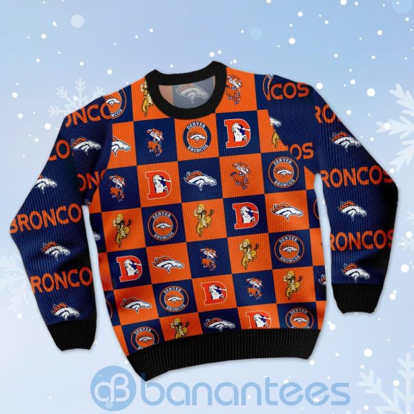 Denver Broncos Logo Checkered Flannel Design Ugly Christmas 3D Sweater Product Photo