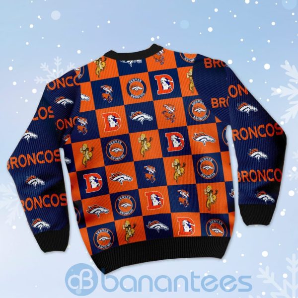 Denver Broncos Logo Checkered Flannel Design Ugly Christmas 3D Sweater Product Photo