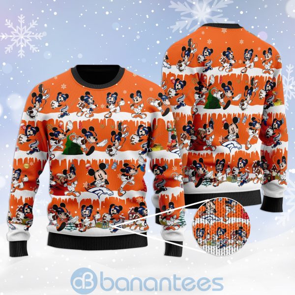 Denver Broncos Mickey American Football Ugly Christmas 3D Sweater Product Photo
