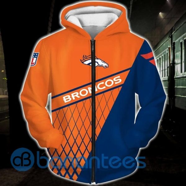 Denver Broncos Orange Navy All Over Printed 3D Hoodie Zip Hoodie Product Photo