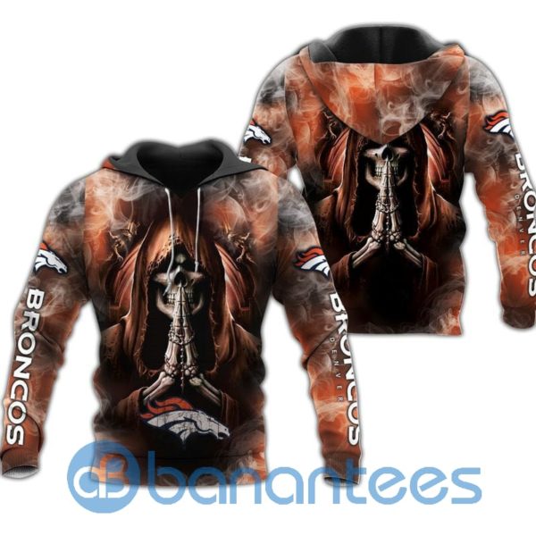 Denver Broncos Skull Hoodies Blackground Smoke All Over Printed 3D Hoodie Zip Hoodie Product Photo