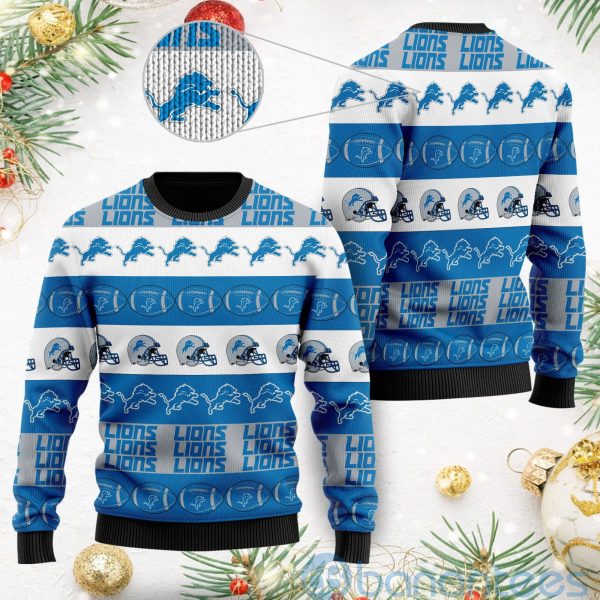 Detroit Lions American Football Team Logo Helmet Symbols Ugly Christmas 3D Sweater Product Photo